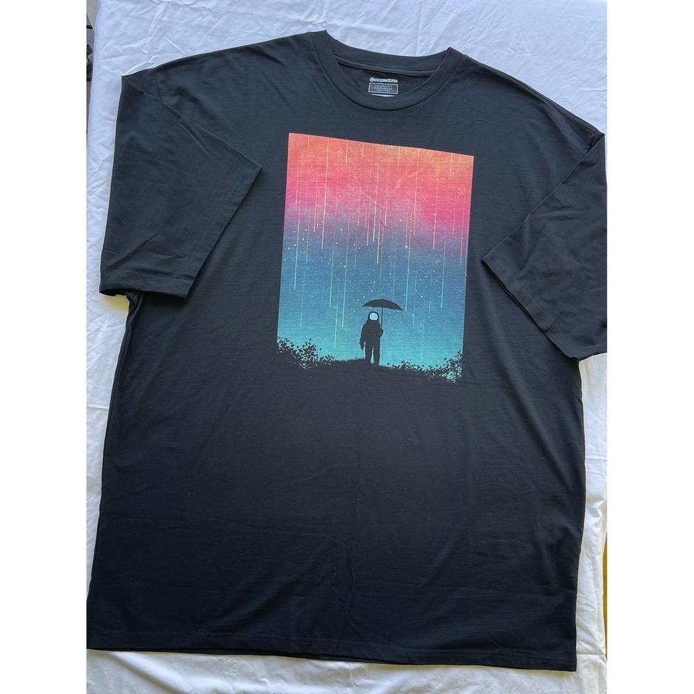 Design By Humans Mens 4XL Graphic Tee Astronaut Sunset Teal Ombre Black T-Shirt